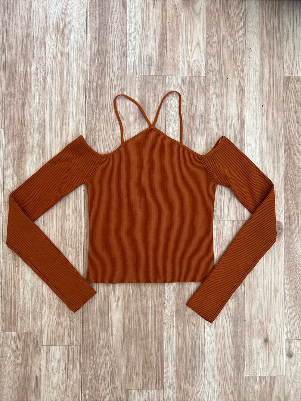 ZARA Rust Off-Shoulder Ribbed Sweater Top - Picture 2 of 4